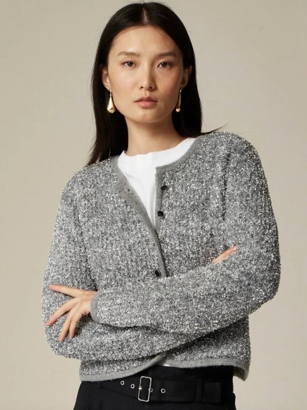 J. Crew Sweater Silver Tinsel Lady Jacket